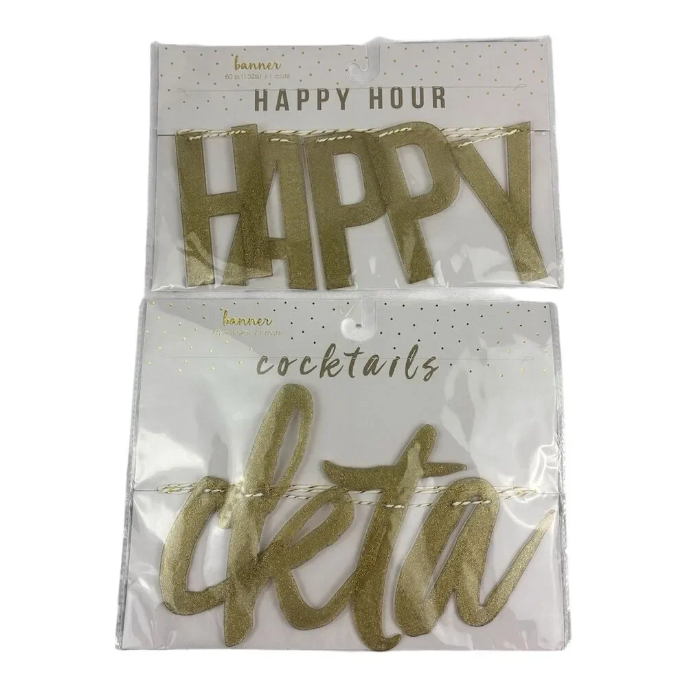 Target Happy Hour & cocktails Plastic Gold Sparkle Banners on String 60